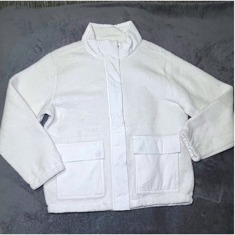 Member's Mark Sherpa Jacket Womens Medium White Full Zip Utility Cargo Pocket
